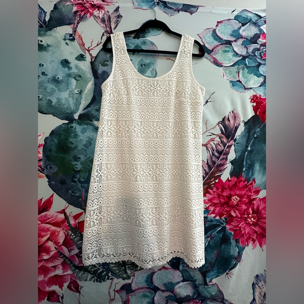 🤍 Isabel & Nina Ivory Crochet Lace Sleeveless Dress – Size 12